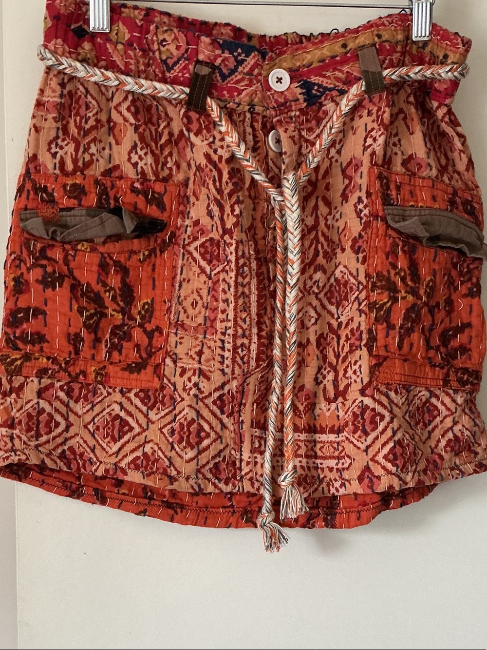 FREE PEOPLE Boho Printed Mini Skirt in Rust & Cream